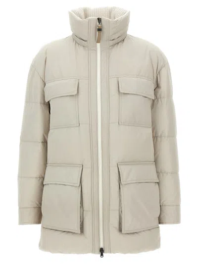 Brunello Cucinelli Knitted Neck Down Jacket Puffer Jackets Beige In White