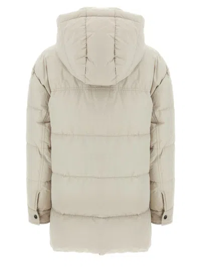 Brunello Cucinelli Knitted Neck Down Jacket Puffer Jackets Beige In White