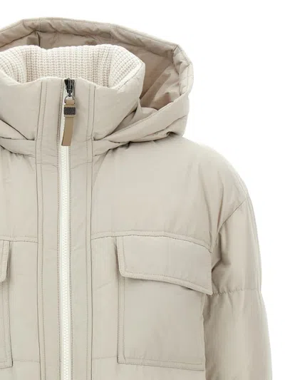 Brunello Cucinelli Knitted Neck Down Jacket Puffer Jackets Beige In White
