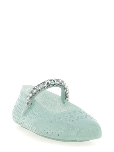 Jimmy Choo Light Green Jelly Ballet Flats With Crystal In Blue