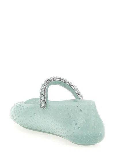 Jimmy Choo Light Green Jelly Ballet Flats With Crystal In Blue