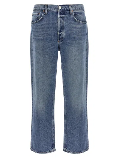 Agolde Relaxed Fit Faded Denim Trousers With Pockets In Blue