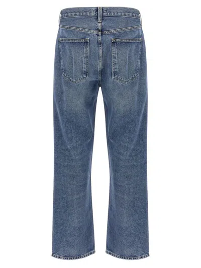Agolde Relaxed Fit Faded Denim Trousers With Pockets In Blue