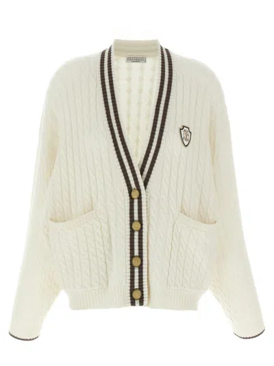 Brunello Cucinelli Braided Cardigan Sweaters And Cardigans White