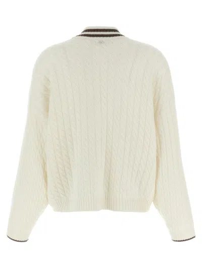 Brunello Cucinelli Braided Cardigan Sweaters And Cardigans White