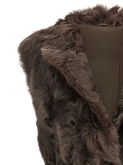 Brunello Cucinelli Capretta Lamb Shearling Belted Vest In Brown