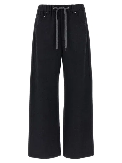 Brunello Cucinelli Wide Leg Flannel Trousers In Blue