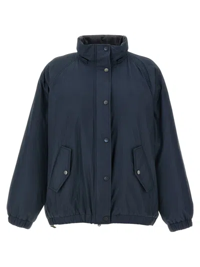 Brunello Cucinelli Puffer Jackets With Hood And Pockets In Blue