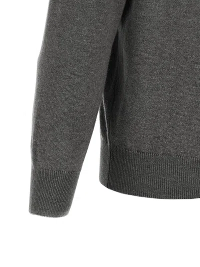 Brunello Cucinelli Half-zip High Collar Ribbed Sweater In Gray