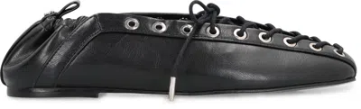 Ganni Eyelets Lace Up Ballerina Crinkle Oleatex
