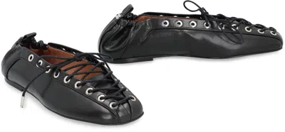 Ganni Eyelets Lace Up Ballerina Crinkle Oleatex