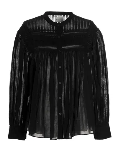 Isabel Marant Étoile Pleated Sheer Fabric Shirt With Long Sleeves In Black