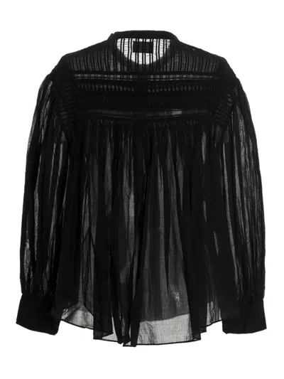Isabel Marant Étoile Pleated Sheer Fabric Shirt With Long Sleeves In Black