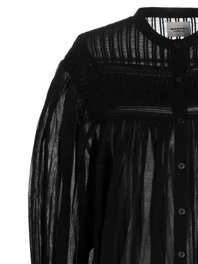 Isabel Marant Étoile Pleated Sheer Fabric Shirt With Long Sleeves In Black