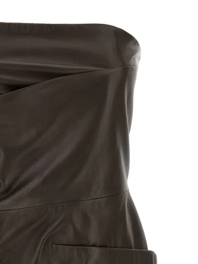 Attico Strapless Leather Dress With Layered Textured Finish In Brown