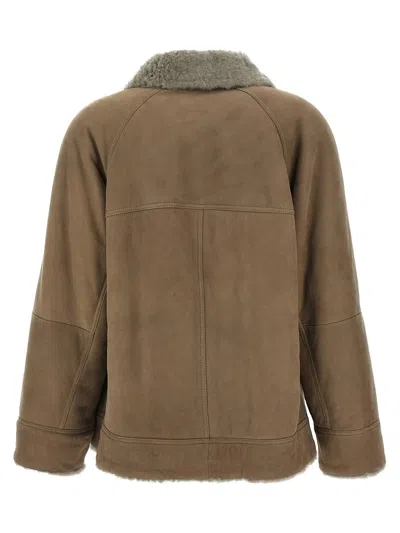 Brunello Cucinelli Lapel Long Sleeve Cotton Coat In Brown