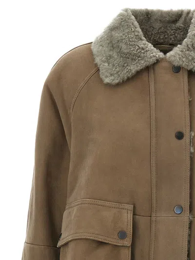 Brunello Cucinelli Lapel Long Sleeve Cotton Coat In Brown