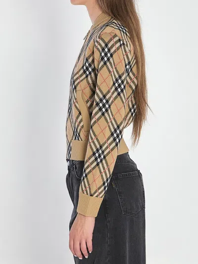 Burberry Cropped Check Knit Sweater With Ribbed Details In Multi