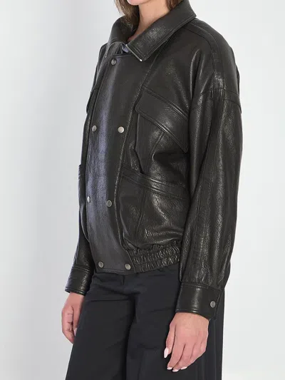 Saint Laurent Leather Bomber Jacket In Black
