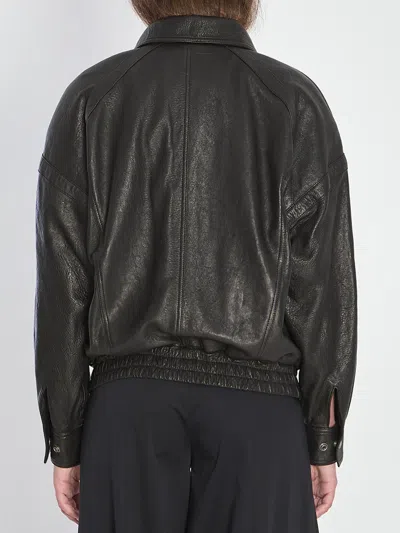 Saint Laurent Leather Bomber Jacket In Black