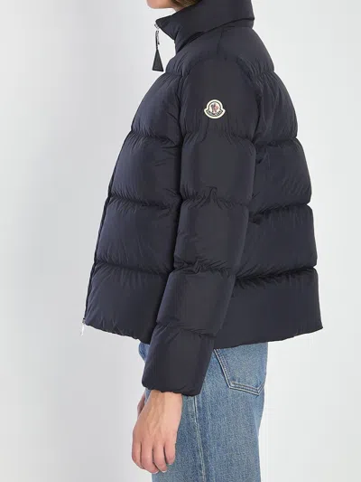 Moncler Puffer Jacket With High Collar And Pockets In Blue