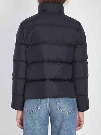 Moncler Puffer Jacket With High Collar And Pockets In Blue