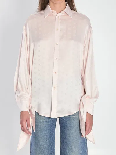 Balenciaga Knotted-cuff Silk Jacquard Button-down Blouse In Pink