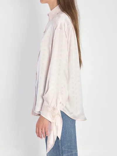 Balenciaga Knotted-cuff Silk Jacquard Button-down Blouse In Pink
