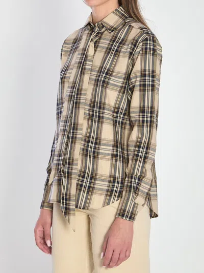 Saint Laurent Pussy-bow Checked Cotton-blend Shirt In Brown