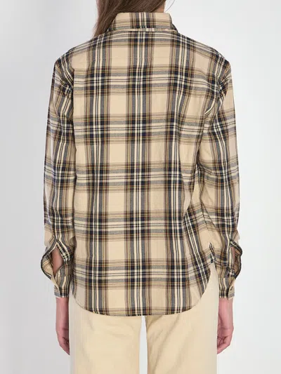 Saint Laurent Pussy-bow Checked Cotton-blend Shirt In Brown