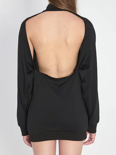 Balenciaga High Collar Ribbed Cuffs Side Pockets Dress In Black