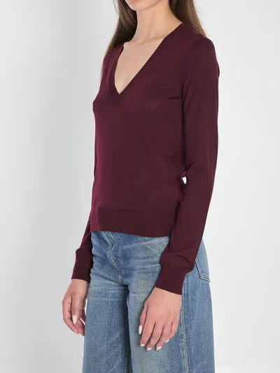 Saint Laurent V-neckline Pullover In Burgundy
