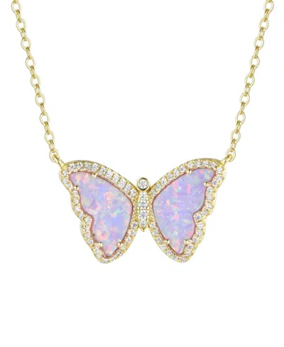 Kamaria Butterfly Necklace With Lab-grown Opal In 14k Gold Plated Sterling Silver