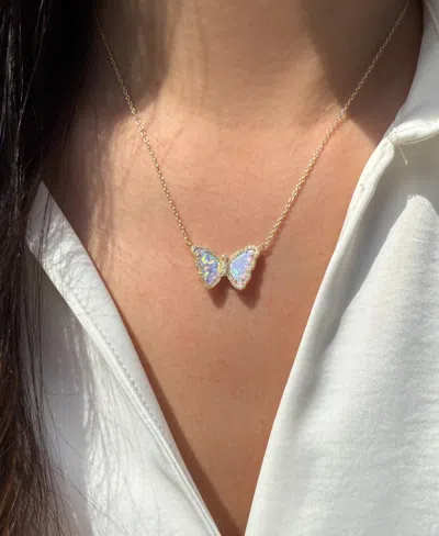 Kamaria Butterfly Necklace With Lab-grown Opal In 14k Gold Plated Sterling Silver