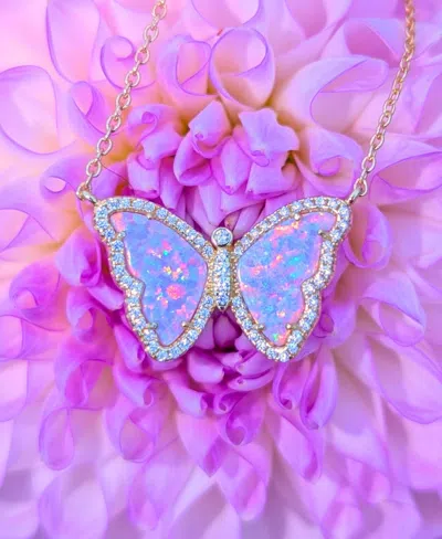 Kamaria Butterfly Necklace With Lab-grown Opal In 14k Gold Plated Sterling Silver