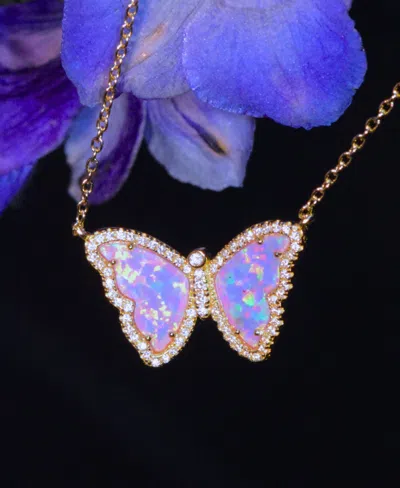 Kamaria Butterfly Necklace With Lab-grown Opal In 14k Gold Plated Sterling Silver