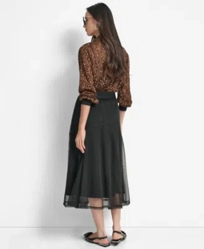 Dkny Leopard Print Shirt Mesh Midi Skirt