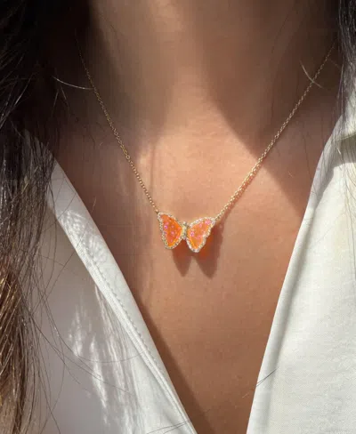 Kamaria Butterfly Necklace With Lab-grown Opal In 14k Gold Plated Sterling Silver