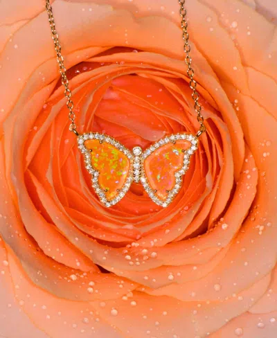 Kamaria Butterfly Necklace With Lab-grown Opal In 14k Gold Plated Sterling Silver
