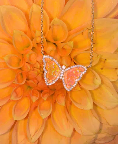 Kamaria Butterfly Necklace With Lab-grown Opal In 14k Gold Plated Sterling Silver