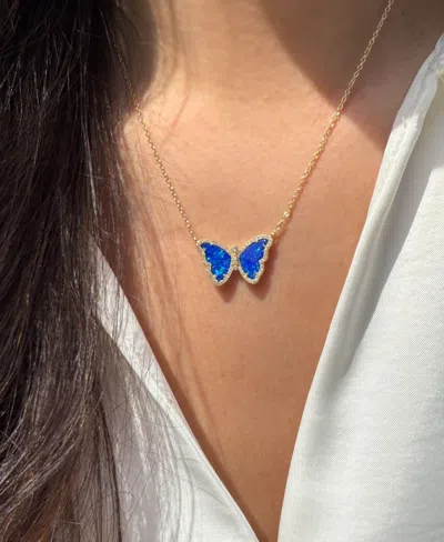 Kamaria Butterfly Necklace With Lab-grown Opal In 14k Gold Plated Sterling Silver