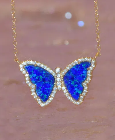 Kamaria Butterfly Necklace With Lab-grown Opal In 14k Gold Plated Sterling Silver