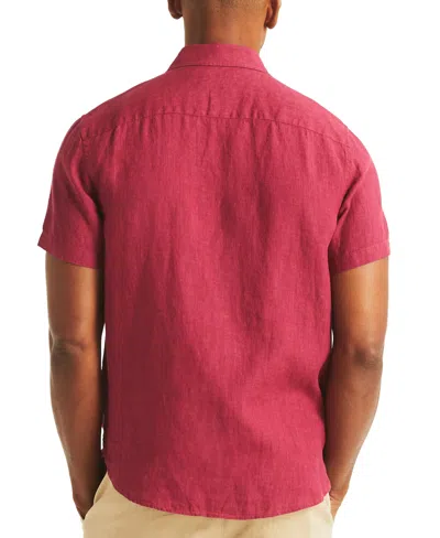 Nautica Men's Classic-fit Solid Linen Short-sleeve Shirt In Red