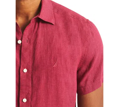 Nautica Men's Classic-fit Solid Linen Short-sleeve Shirt In Red