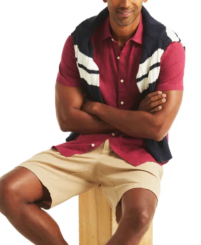 Nautica Men's Classic-fit Solid Linen Short-sleeve Shirt In Red