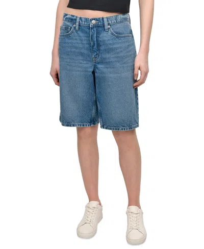 Dkny Jeans High Waist Utility Denim Shorts In Blue