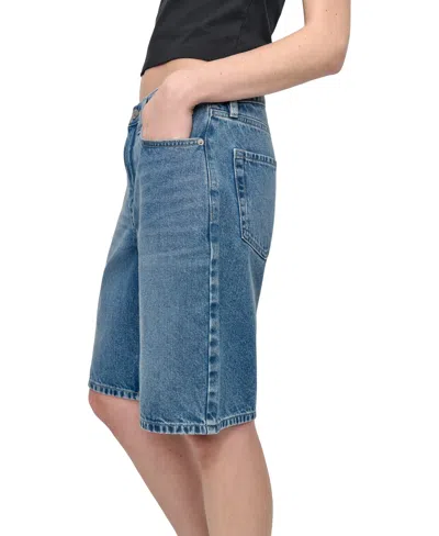 Dkny Jeans High Waist Utility Denim Shorts In Blue