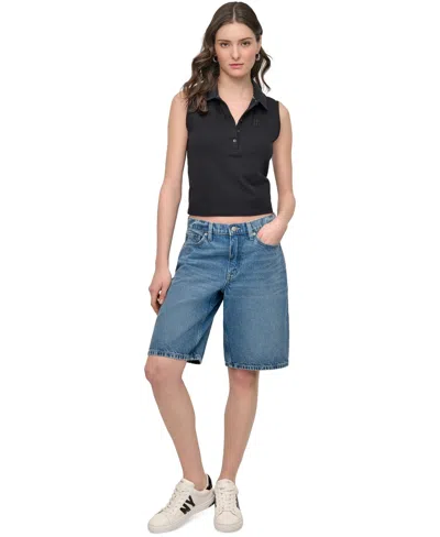 Dkny Jeans High Waist Utility Denim Shorts In Blue