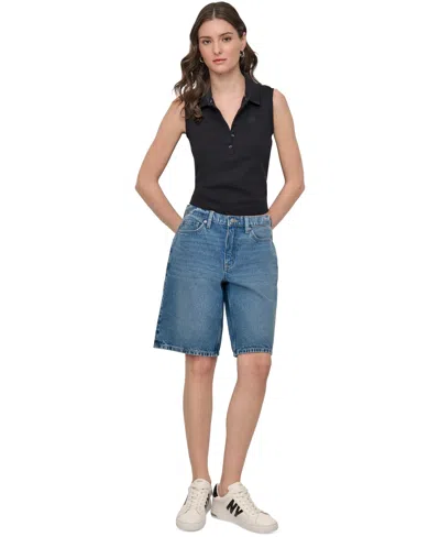 Dkny Jeans High Waist Utility Denim Shorts In Blue