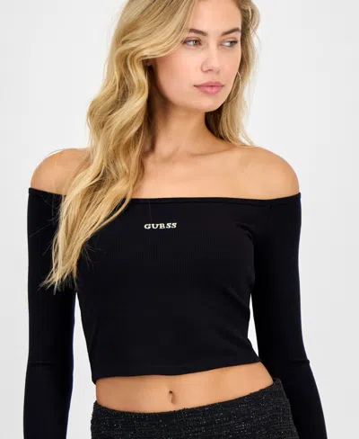 Guess Women's Carla Off-the-shoulder Ribbed Top In Black